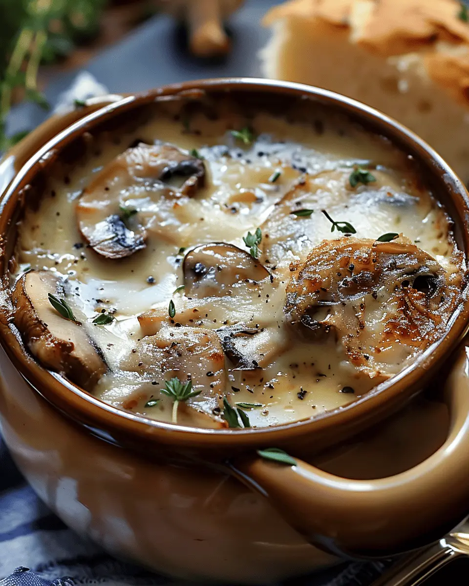 Creamy French Onion and Mushroom Soup with Turkey Bacon Twist