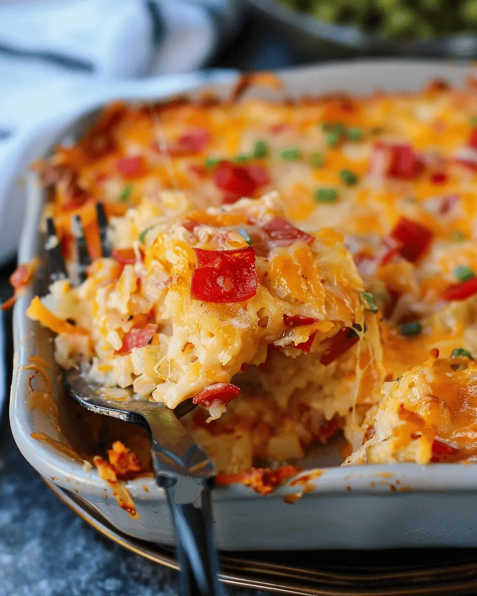 Pimento Cheese Hash Brown Casserole with Turkey Bacon Delight