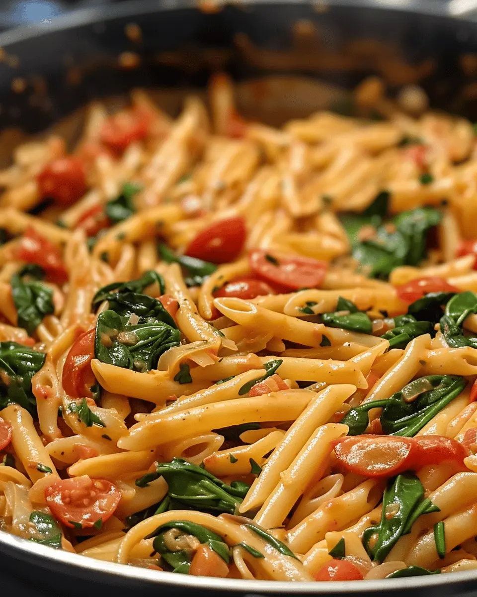 One-Pot Spinach Tomato Pasta with Turkey Bacon for Easy Flavor