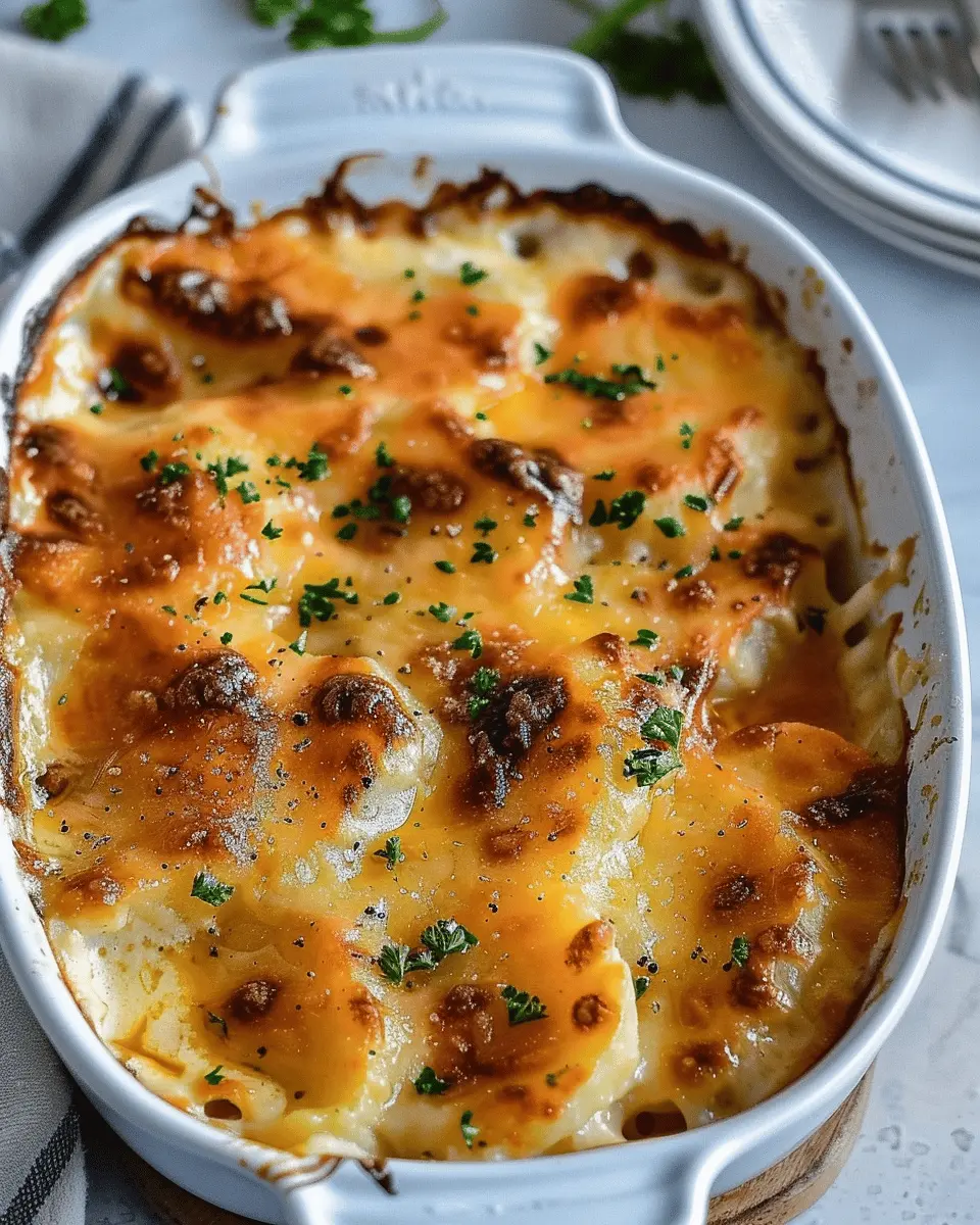 Dad’s Creamy & Cheesy Au Gratin Potatoes with Turkey Bacon Delight