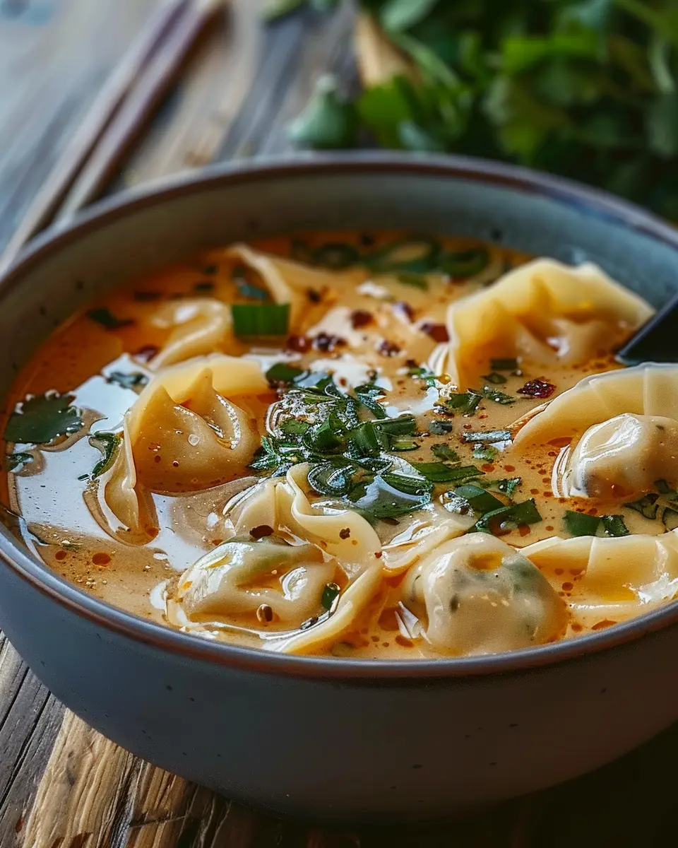 Comforting Thai Potsticker Soup with Turkey Bacon and Chicken Ham