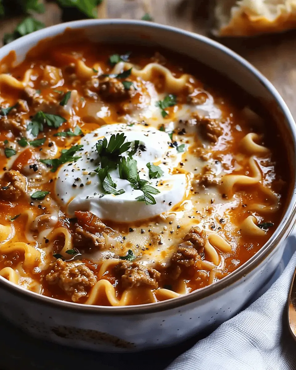 Mouthwatering One Pot Lasagna Soup with Turkey Bacon and Chicken Ham