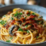 Pumpkin & Mushroom Spaghetti with Crispy Bacon