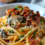 Pumpkin & Mushroom Spaghetti with Crispy Bacon