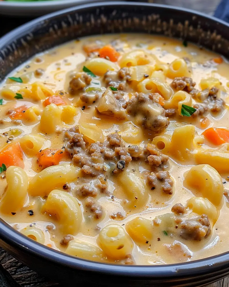Cheeseburger Macaroni Soup: Easy Comfort Food with Turkey Bacon