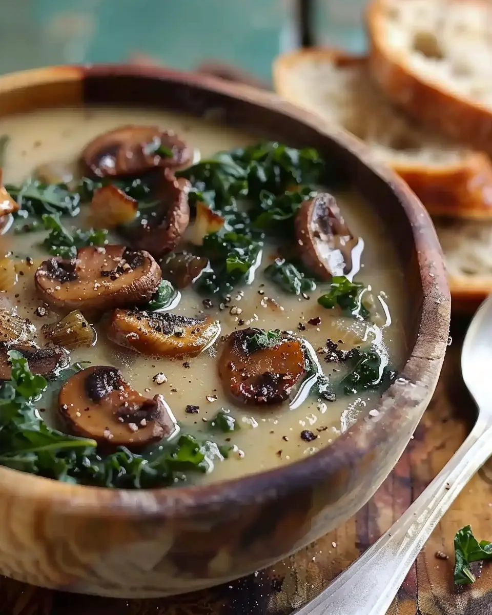 Wild Mushroom, Caramelized Onion and Kale Soup: A Cozy Delight