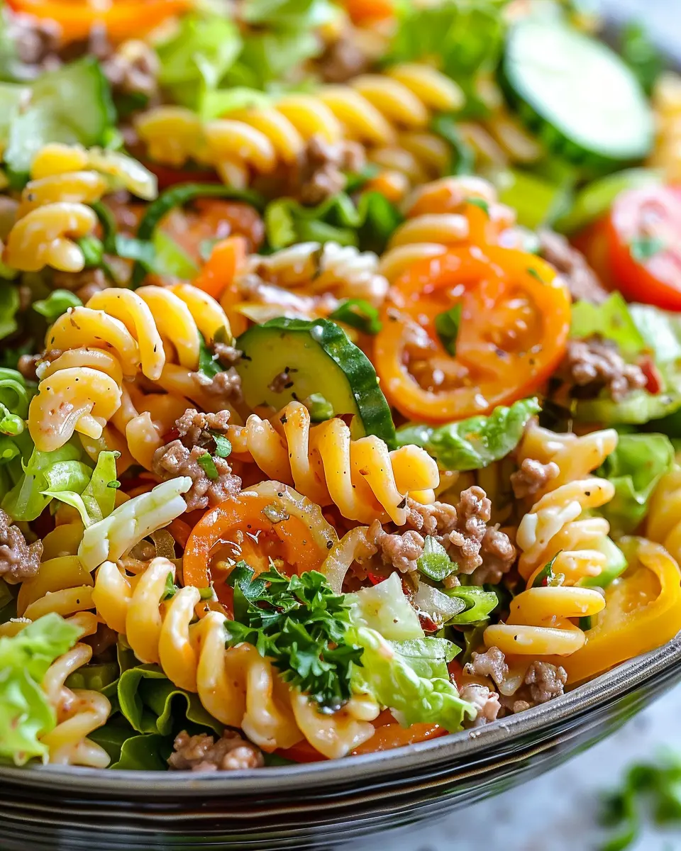 Big Mac Pasta Salad: Easy Recipe with Turkey Bacon and Chicken Ham
